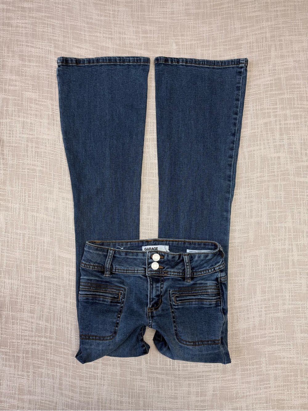 Garage Denim Size 0/24 Low Rise Flare Jeans Y2K Dark Wash Double Button